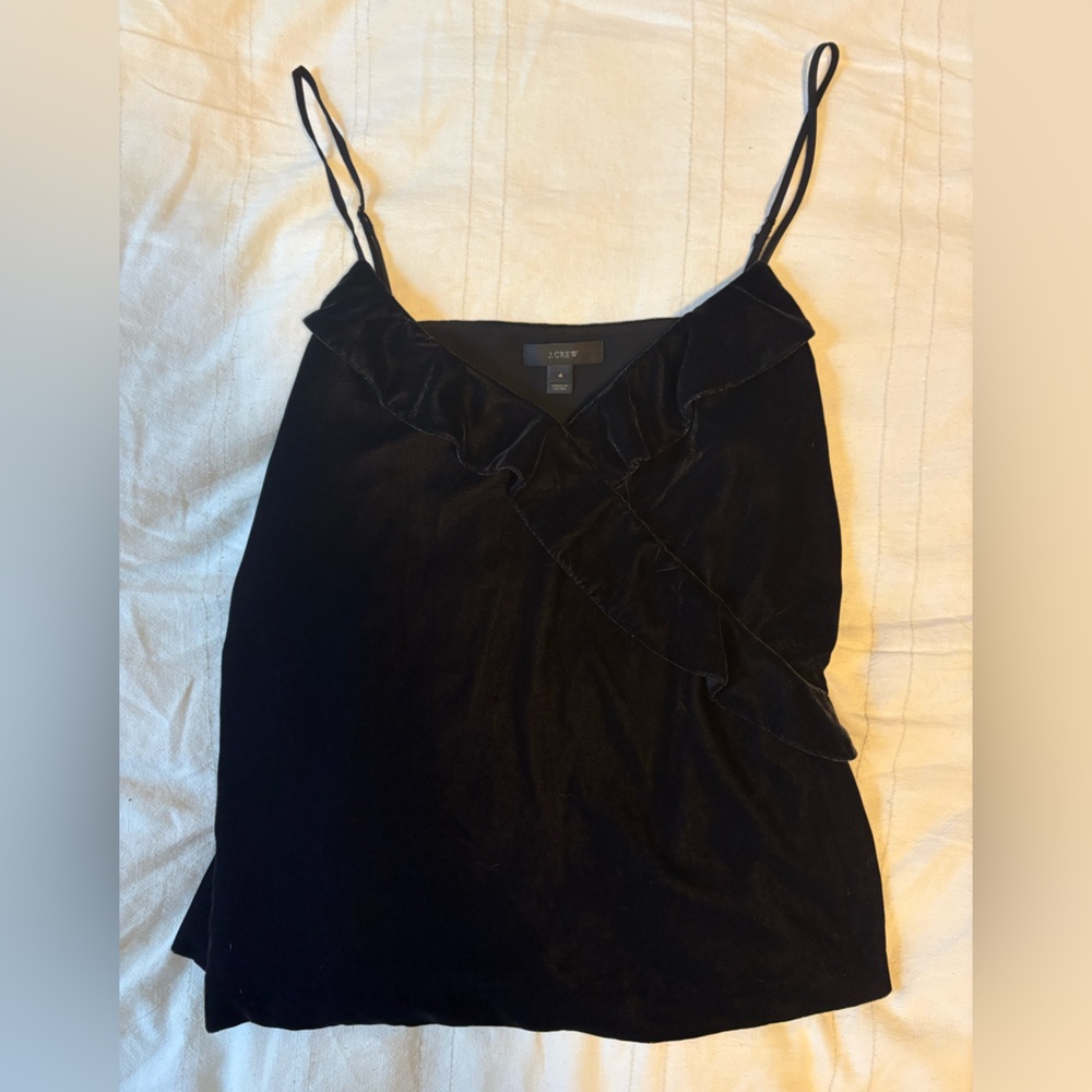 J. Crew Black Velvet Ruffle V-Neck Cami